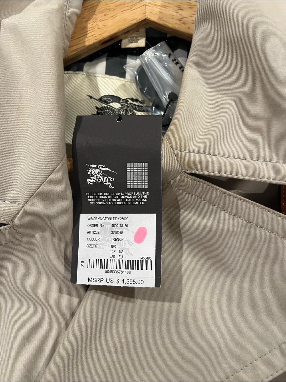 Burberry Beige Double-Breasted Trench with Brown leather Belt with tags SZ 14R - Picture 8 of 15